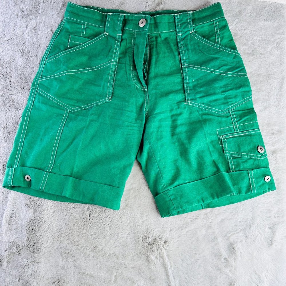 Sherry Taylor Shorts Womens Medium Bermuda Kelly Green Retro Linen Cotton‎